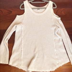 White/Cream Free People Cold Shoulder Sweater